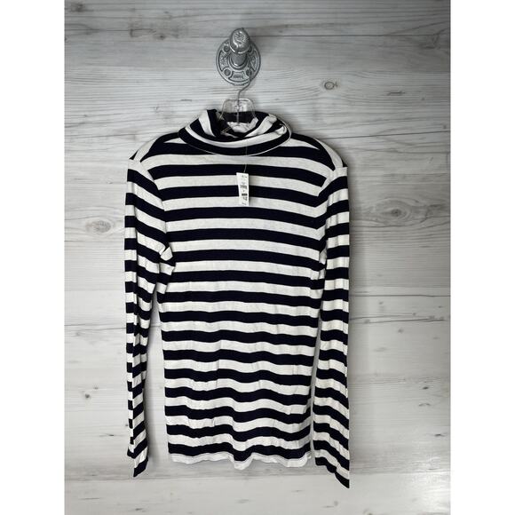 Gap Shirt Womens Medium Navy White Stripe Supersoft Turtleneck Long Sleeve Pima - Picture 1 of 10